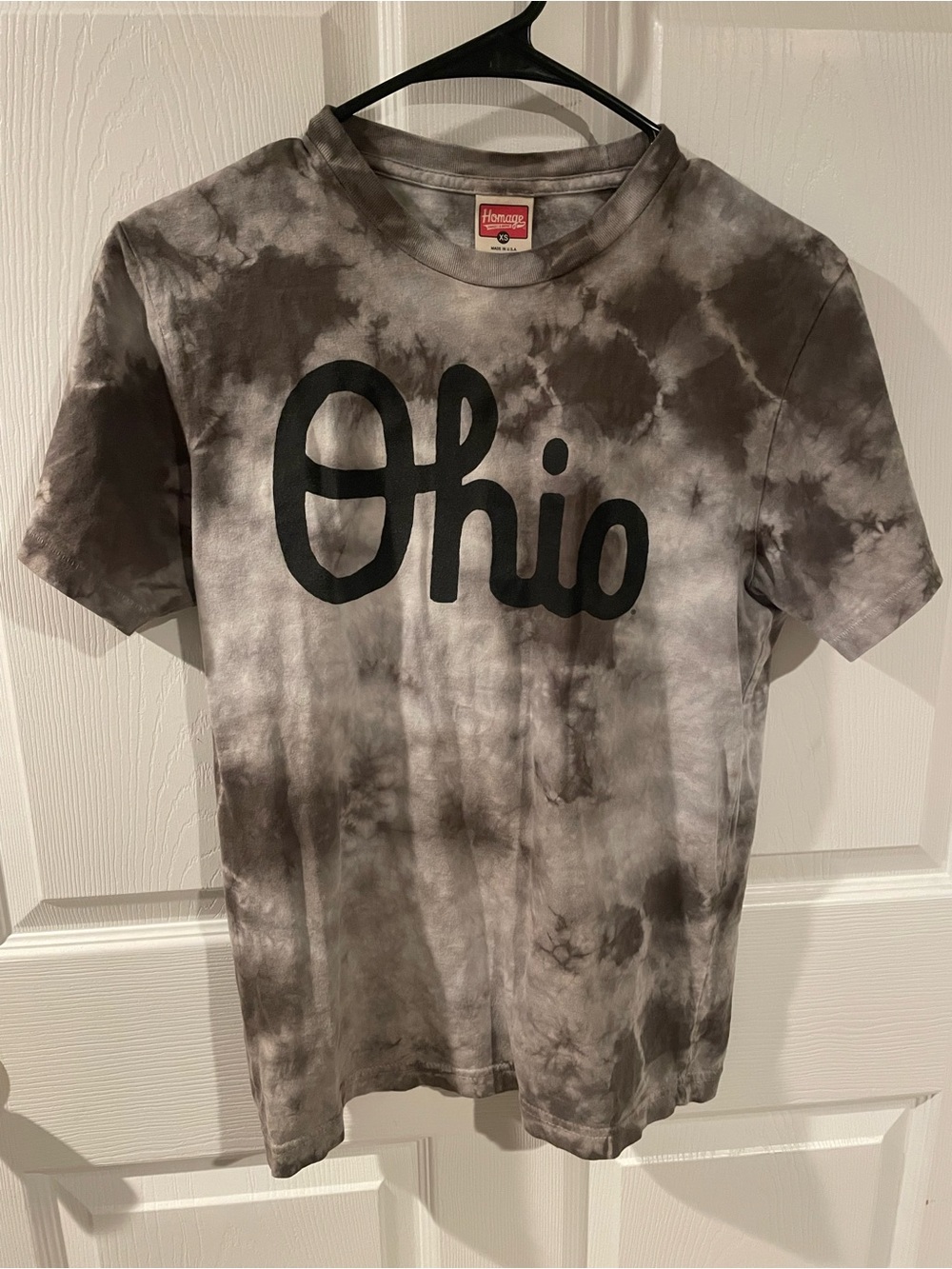 HOMAGE Gray Tie-Dye Tee OHIO script, size XS
